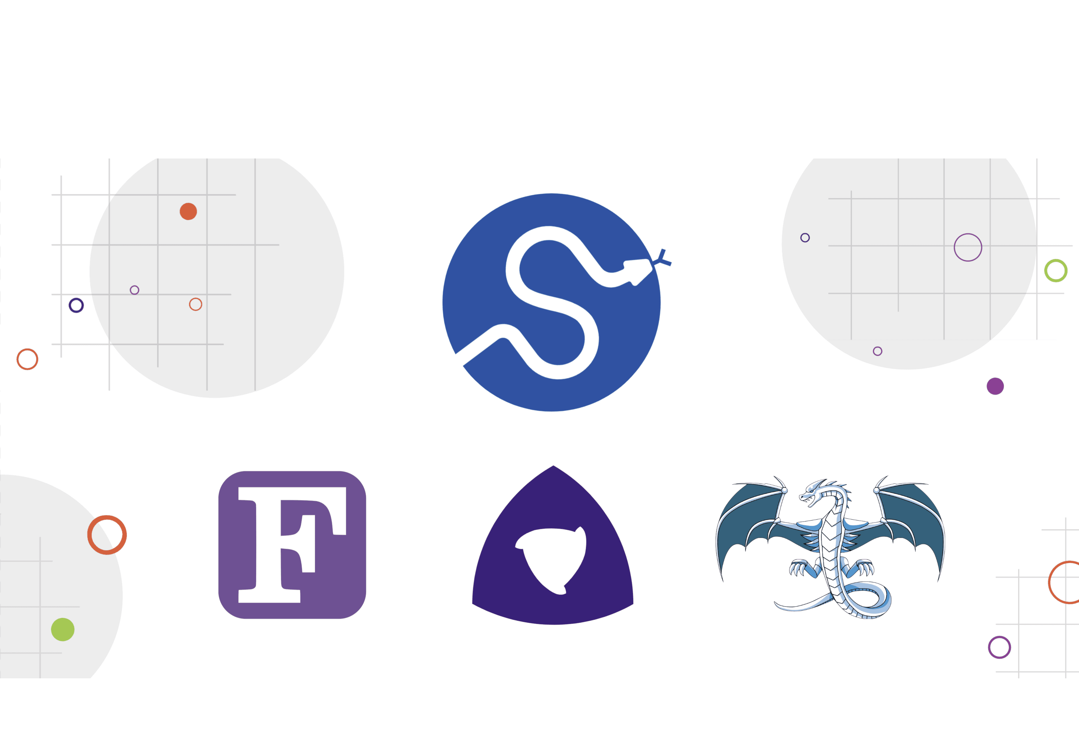 A collage of the logos of SciPy, Meson, Fortran & LLVM. Some graphical elements on a white background surround the illustration.