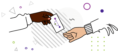 Two hands exchanging a card with the Quansight Labs logo