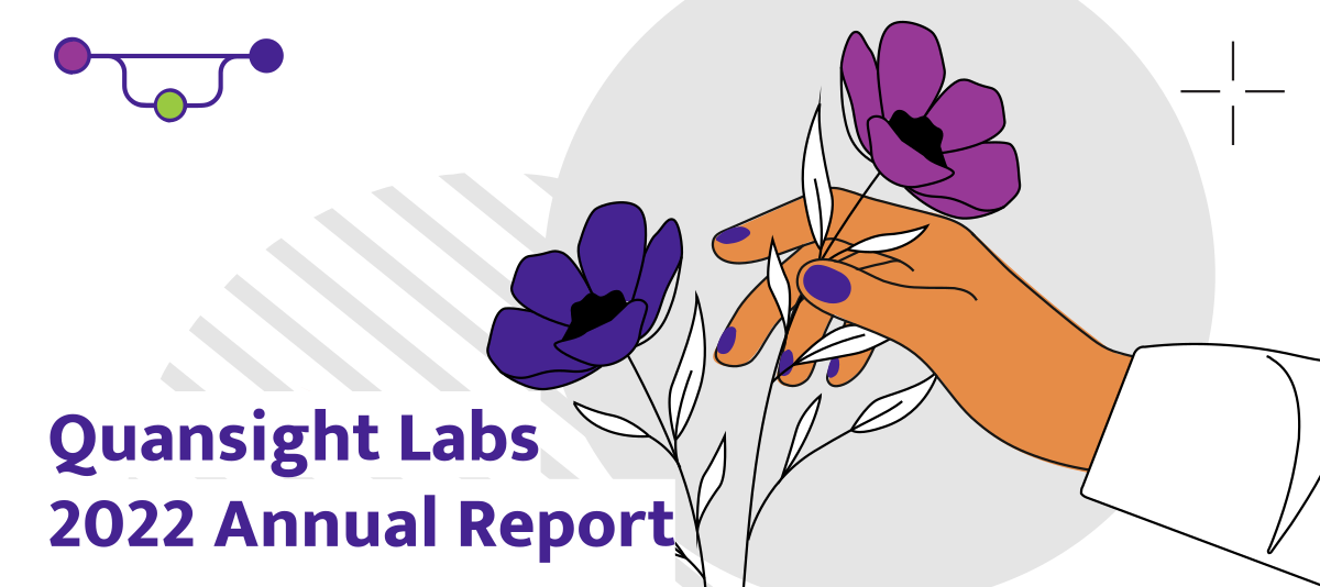 A hand placing a flower in a flowerpot, next to the text: Quansight Labs 2022 Annual Report