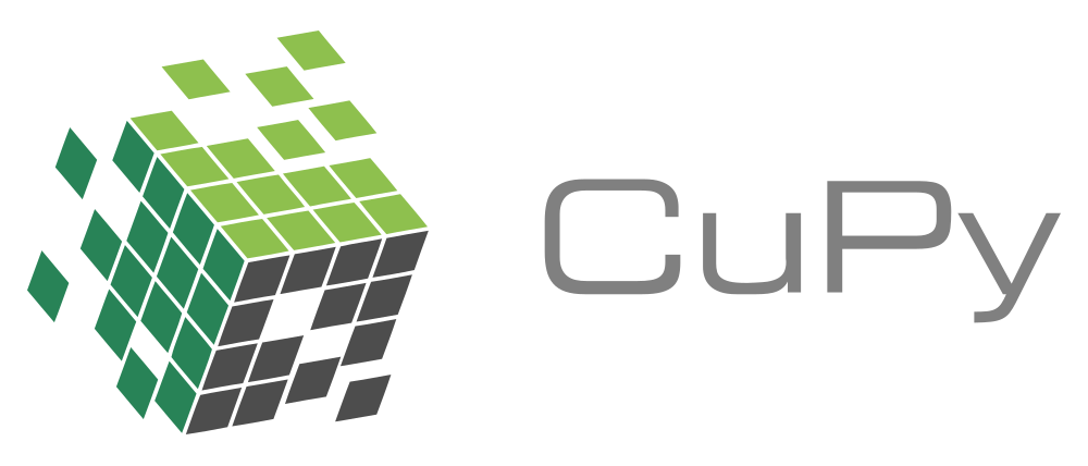 The logo of the CuPy project. It describes a cube of three colors that is being built by other squares that come from each face
