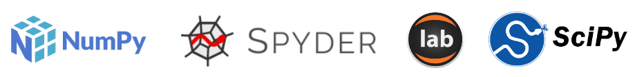 Logos of NumPy, Spyder, JupyterLab and Spyder.