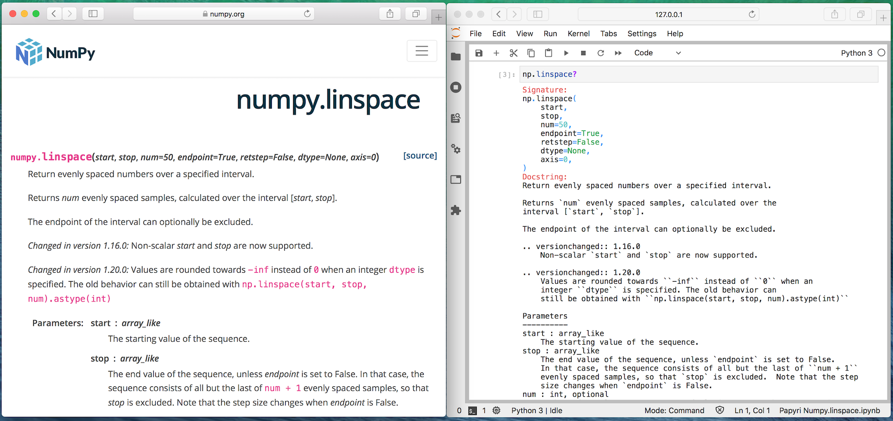 numpy.linspace on numpy.org