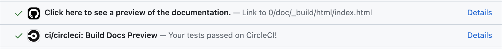 Link saying "Click here to see a preview of the documentation." from a SymPy
pull request CI checks listing